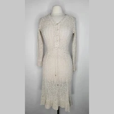 PALLAS Hand Loomed Irish Natural Linen Dress Sz M/L Knit Adjustable Waist Sheer