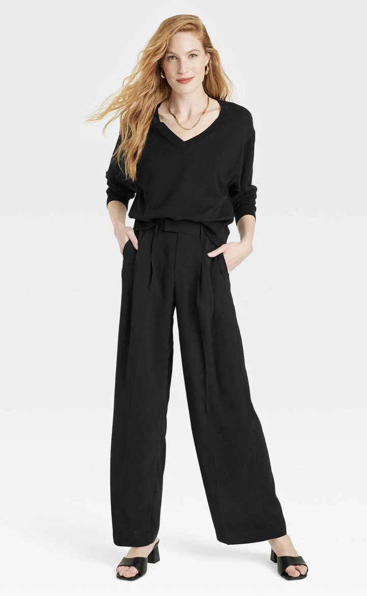 A New Day Women's High-Rise Wide Leg Pants in Black (size 2)