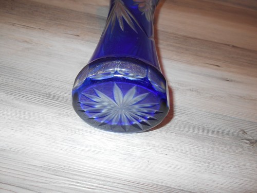 10 3/4" VINTAGE BADASH Cobalt Cut to Clear GLASS VASE USSR 7270 - Picture 5 of 7