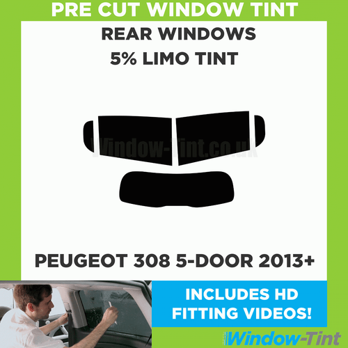 Pre Cut Window Tint for Peugeot 308 5-door 2013+ 5% Limo Black Rear Tinting Film - Picture 2 of 10