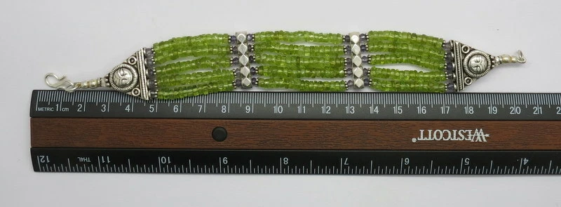 01 Chokar Bracelet Natural Gemstone Peridot 925 Silver Antique Beads 8" Long    - Image 4 of 4
