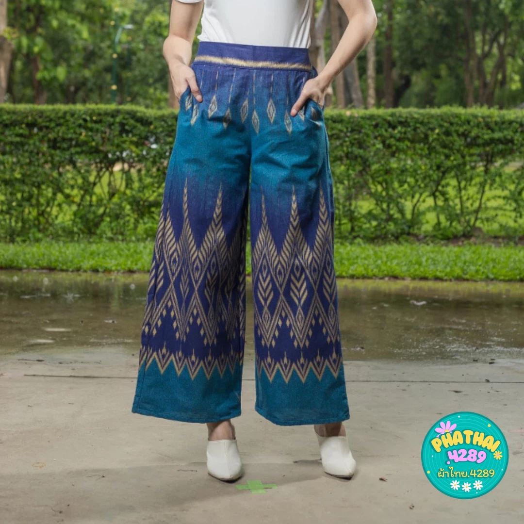 Thai fashion printed cotton pants dyed fabric Thai native pattern elastic waist