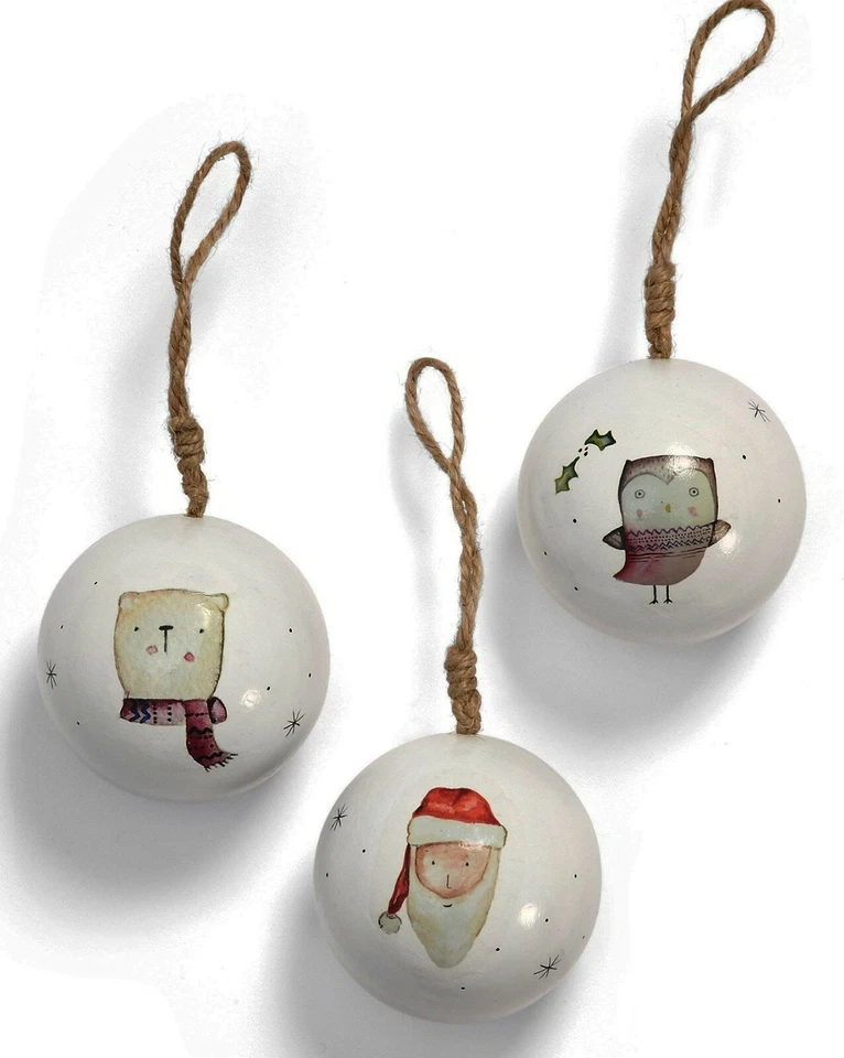 Mamas & Papas SET 3 Wooden Hanging Xmas Baubles My First Christmas Santa Animals - Image 2 of 4