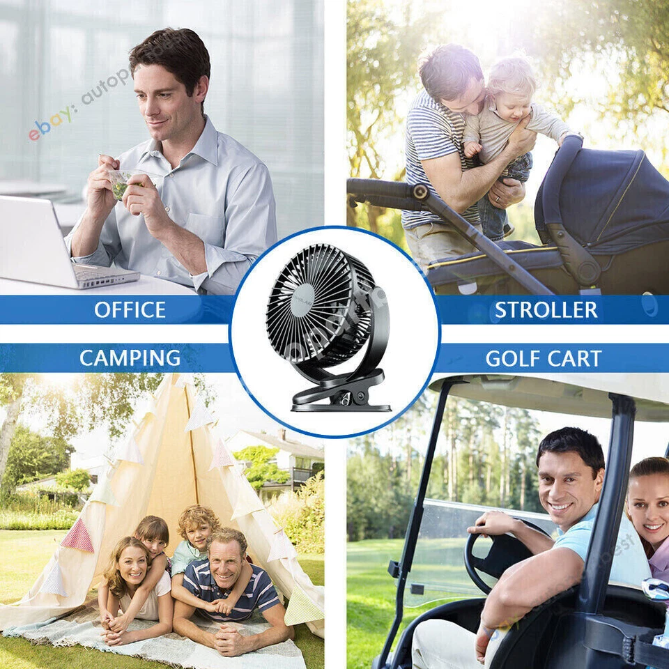 360° 5 inch 3 Speeds 5 Blade Desk Fan USB Quiet Cooling 5000mAh Clip on Portable - Image 2 of 4
