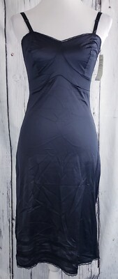 VTG Nancy King Lingerie Dress Full Slip Black Size 32 Nylon Adjustable #2186