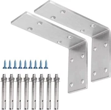 2-Pack 6x4in Heavy Duty L-Brackets 1/5-in Thick Solid Stainless Steel Shelf