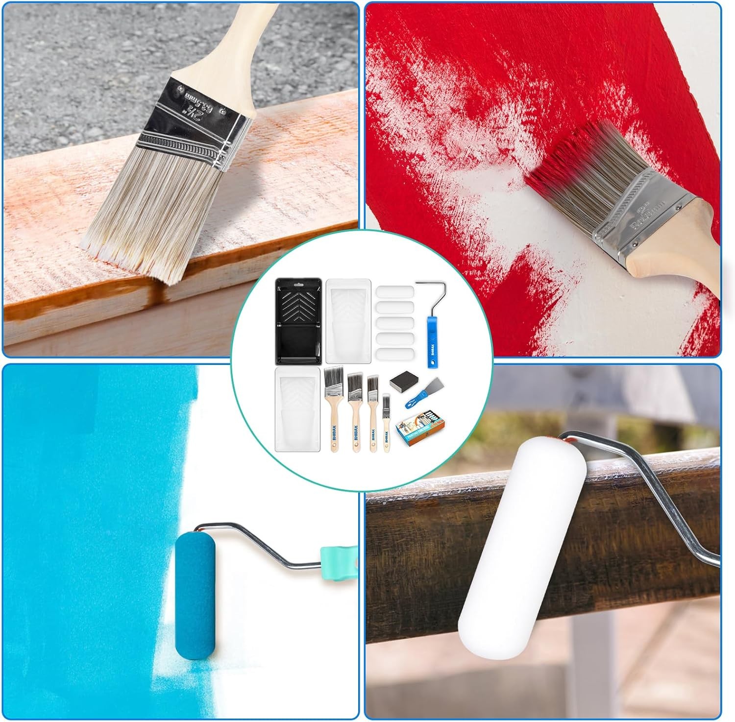 Paint Roller Kit,Paint Brushes and 4 Inch Foam Small Paint Roller Set,All in One