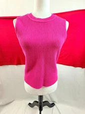 Rachel Zoe Sleeveless Sweater Top Vest Women's Size Large Pink Ribbed Crew Neck