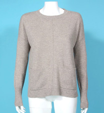 TAHARI Pure Luxe 100 Cashmere Taupe Greige Pockets Sweater Womens sz S /717