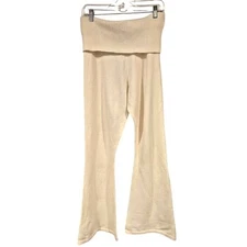 Musera Cream Knit Flare Leg Lounge Pants High Waist Relaxed Casual