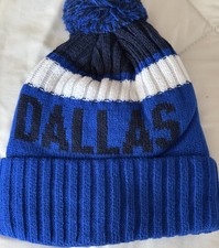 Dallas Beanie Knit Winter Hat Unisex Pom Cuffed Blue/White