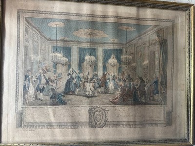 Antique French Hand Colored Engraving Le Bal Paré Villemorien Fils Framed