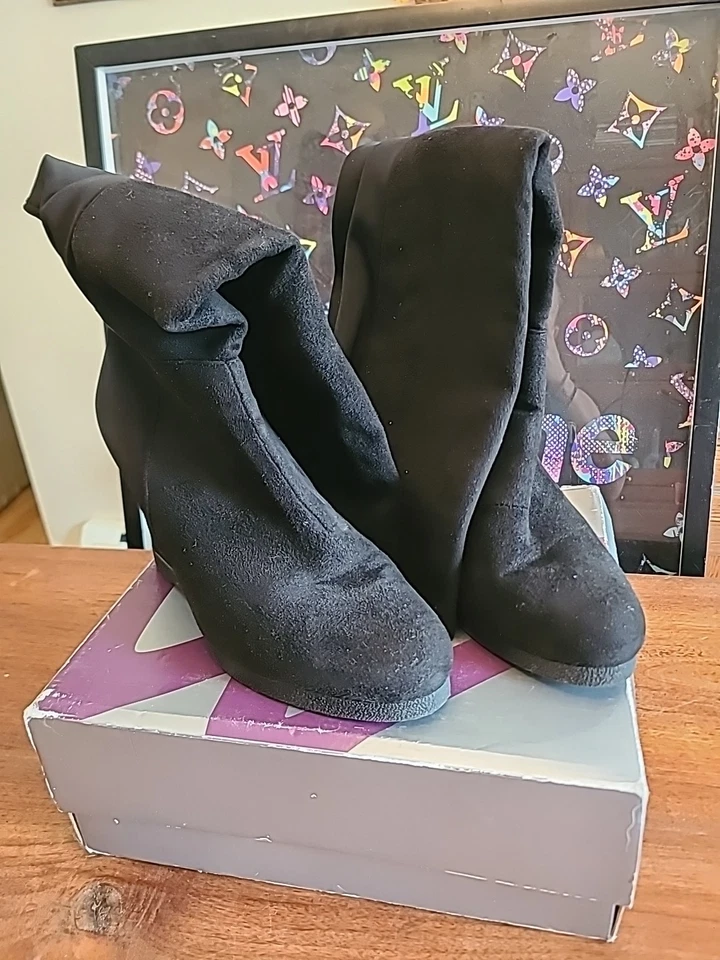 Botas de cuña hasta la rodilla de tela negra Lane Bryant talla 12 Foto 2 de 4