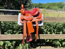 Youth Child Leather Saddle Western Horse With Handle & Tack set Size- 12".