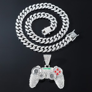 Authentic 20" Gold Plated Iced Large game controller & Cubic Zirconia Cuban Chain Necklace