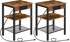 Side Tables Set of 2 with Charging Station and USB Port, Small End Tables for Sm