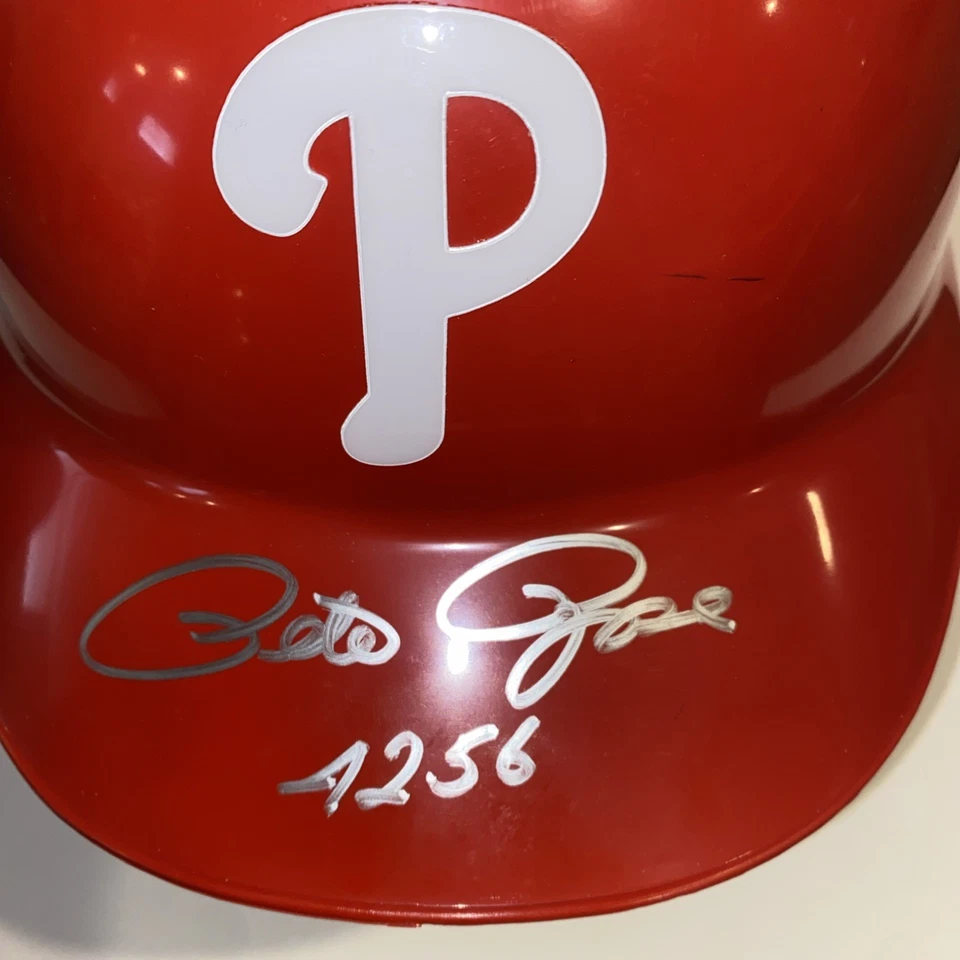 Pete Rose Signed Phillies,  4256 Inscription ABC 7 3/8 Official Helmet JSA COA - Image 2 of 4