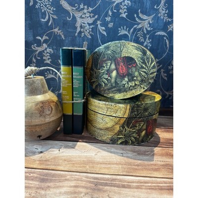 Vintage Style Elephant Safari World Map Oval Nesting Decorative Storage Box Set
