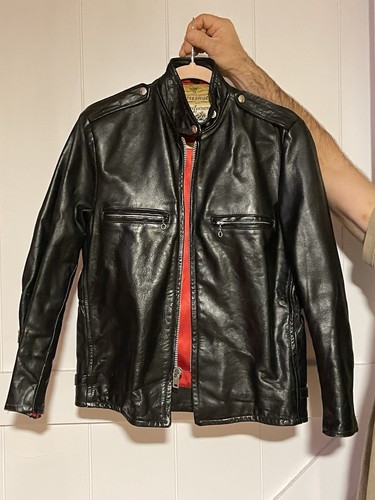 Vintage 1960s Leather Jacket Herm’s Leathertogs Steerhide Red Lining Cafe Racer