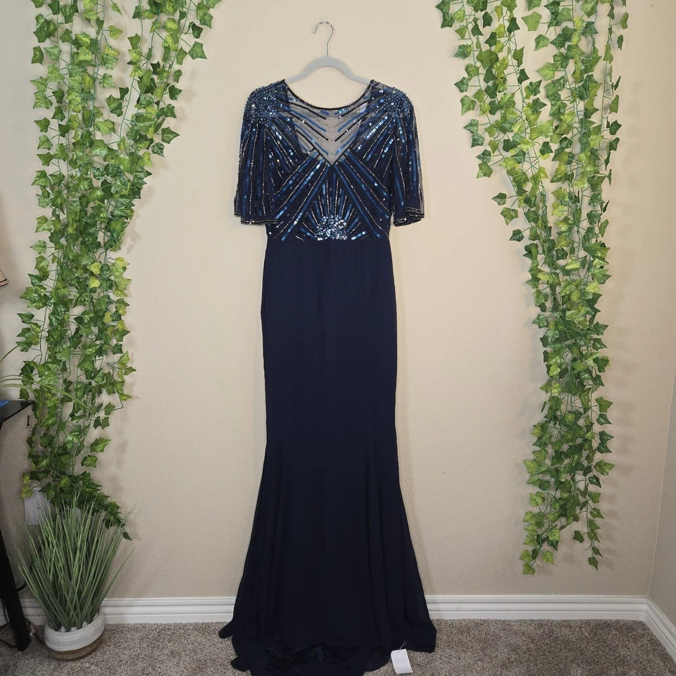 Vestido Formal Largo Virgos Lounge Para Mujer Azul Marino Donatella Lentejuelas Reino Unido 12 EE. UU. 8 Foto 2 de 4
