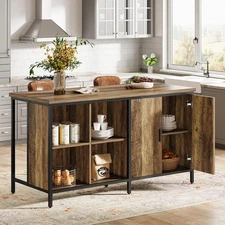 63" Kitchen Island with 4 Open Cube Storage and Seating Space Counter Height