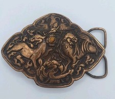 Vintage 1970's Bergamot Brass Works Belt Buckle with Foo Dogs Dragon Asian Motif