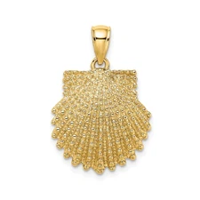 10k Yellow Gold Scallop Shell Pendant Textured Charm for Camino Travel Faith