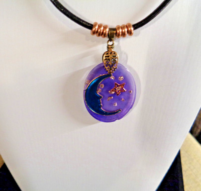 Artisan crafted, 2 ¼'' oval pendant. One of a kind resin, celestial themed , fanc