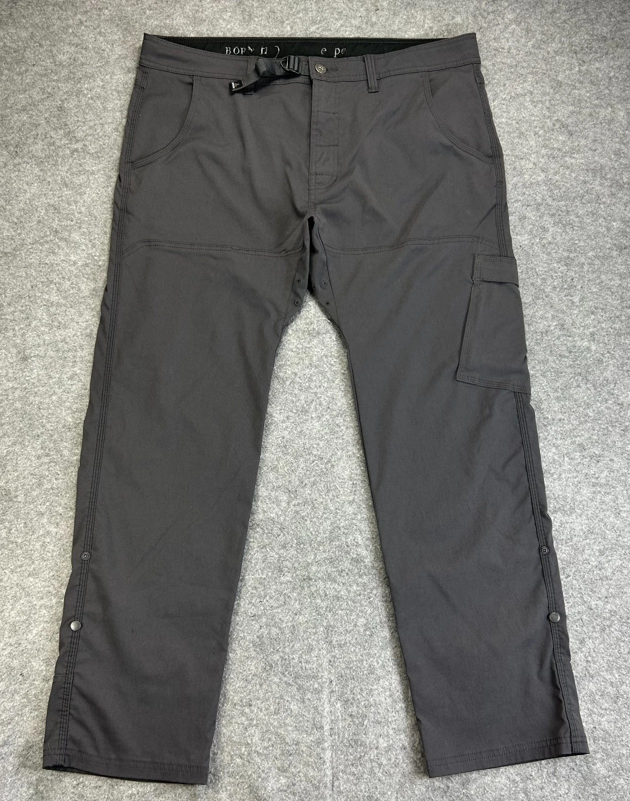 Prana Stretch Zion Hiking Pants Mens 38x30 Charcoal Gray Straight Fit Cargo Roll