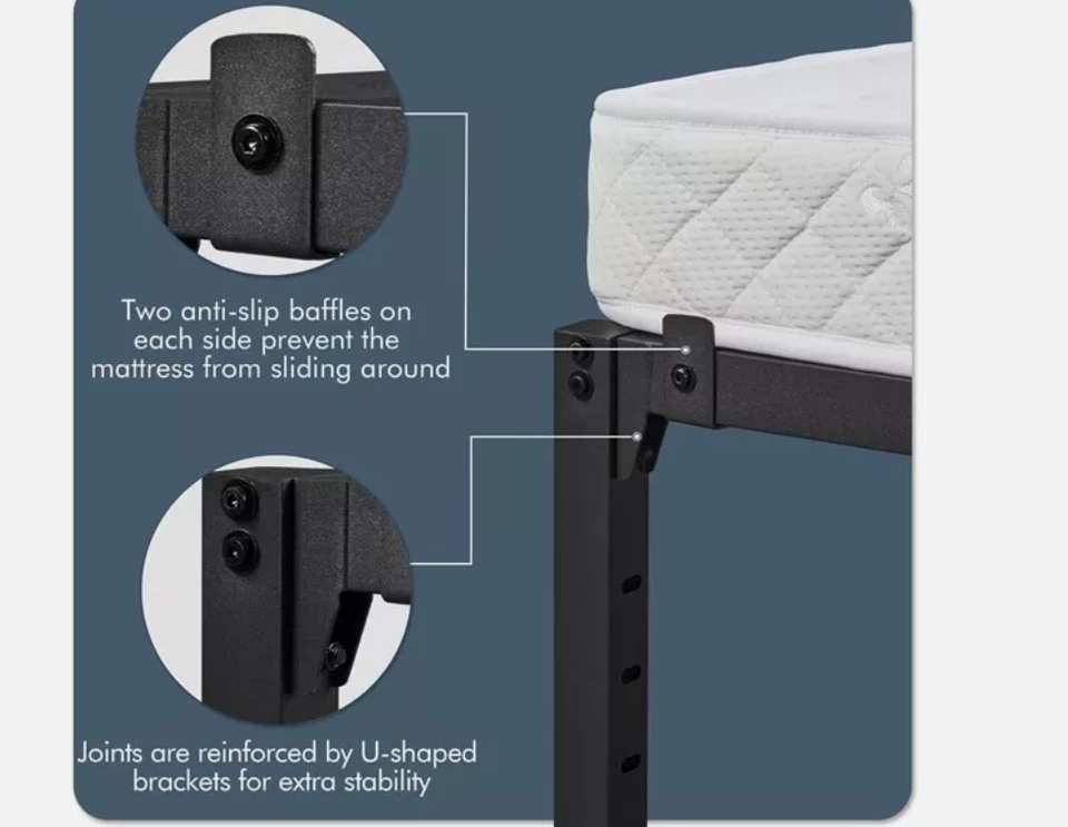 18-дюймовый металлический каркас кровати платформа высокопрочная стальная планка поддержка пружина коробки не требуется - Изображение 3 из 4