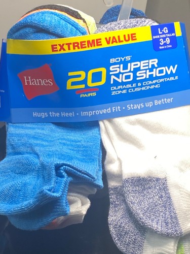 HANES Youth Super No Show Socks Zone Cushioning 20 pairs (Choice of sizes ) - Picture 4 of 18