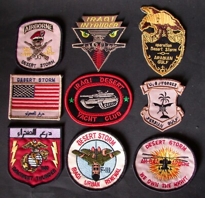 9 PATCHS Thermoaufkleber OPERATION DESERT STORM 1991 US FORCES IRAK SADDAM HUSSEIN