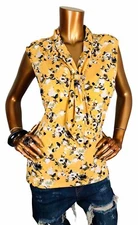 Adrienne Vittadini XL Top Stretch Keyhole Neck Tie Logo Blouse Sleeveless Soft