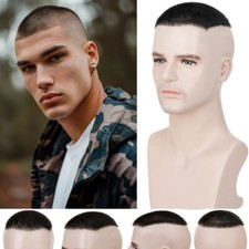 Mens Human Hair Toupee Ultra Thin PU Skin Base Hairpiece System Short Cut 6"X8"
