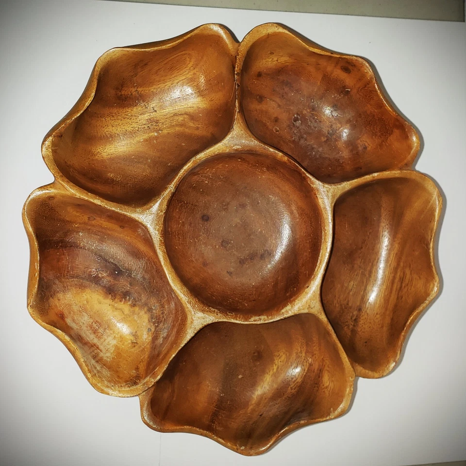 Vintage MCM Lailani Monkey Pod Pupu Platter Lazy Susan Signed Hawaii 11.5" - Image 4 of 4