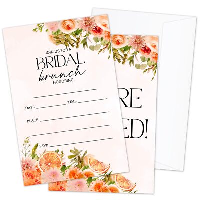 Citrus Bridal Brunch Invitations Orange Bridal Shower Invitations Bright Flor...