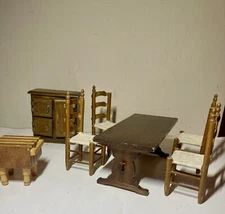 Concord Dollhouse Furniture Miniature Table Chairs Ice Box Butcher Block Wooden