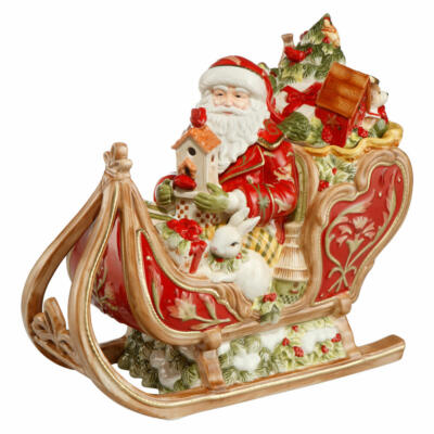 Goebel Figur Dose - Santa auf Schlitten, Rot, Fitz & Floyd, Weihnachten Steingut