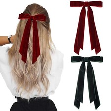 2PCS Velvet Hair Bows Ribbon Hair Clip Wine Red Green Accessories Ponytail Ho...