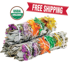 Floral White Sage Smudge Sticks   Cleansing Bundles with Smudging Guide, 3 Pack
