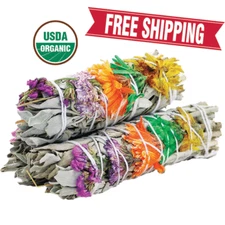 3 Pack Floral White Sage Smudge Sticks Bundles with Smudging Guide For Cleansing