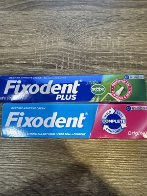 Two Brand New Fixodent Tubes of Adhesive Cream Sealed Lot Of Two