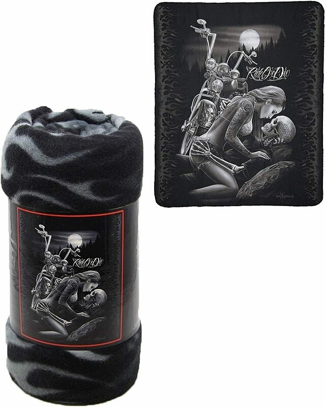 全新 爱人 骑行或死亡 摩托车 抓绒 礼物 毛毯 骷髅 接吻 骷髅 — 第 2/3 张图片