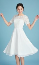HBH Brautmode kurzes Brautkleid mit Perlen bestickt  für Standsamt Gr.34-44