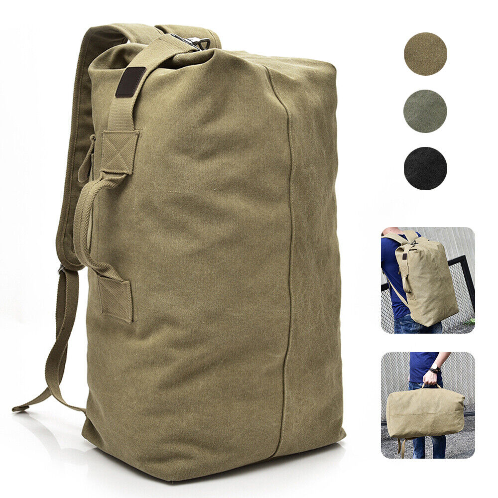 Men Canvas Backpack Shoulder Bag Sports Travel Duffle Military Handbag Luggage