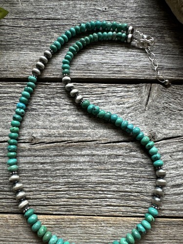 Southwestern 925 Sterling Silver Turquoise 6mm Pearls Bead Necklace 18 Inch - Picture 6 of 12