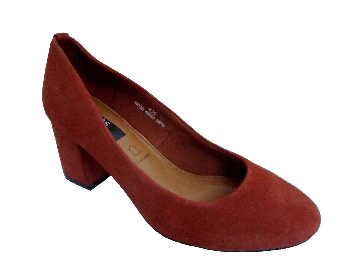 M S COLLECTION TERRACOTTA SUEDE LEATHER BLOCK HEEL LADIES COURT SHOES UK 