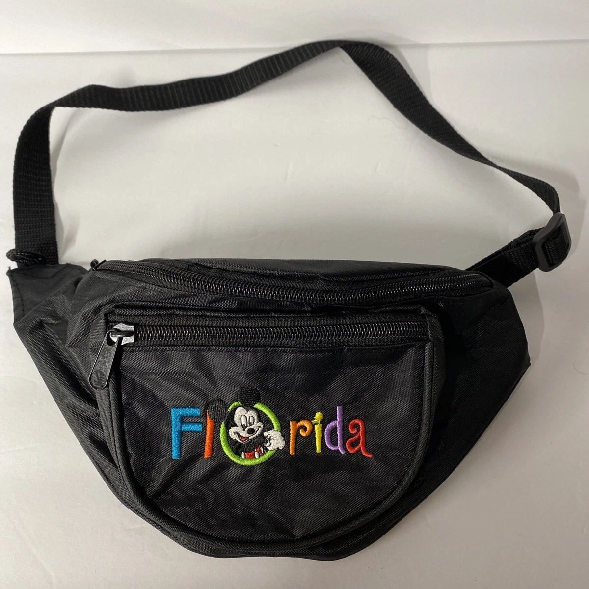 Vintage 90 s Disney Mickey Mouse Florida Embroidered Black Fanny Pack