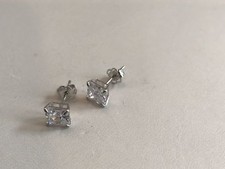 1 CARAT 14K SOLID WHITE GOLD STUD EARRINGS W/ PRINCESS SIMULATED DIAMONDS