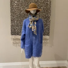 Powder Blue Hand Made 89% Mohair Coat Sweater Cardigan S/M  New